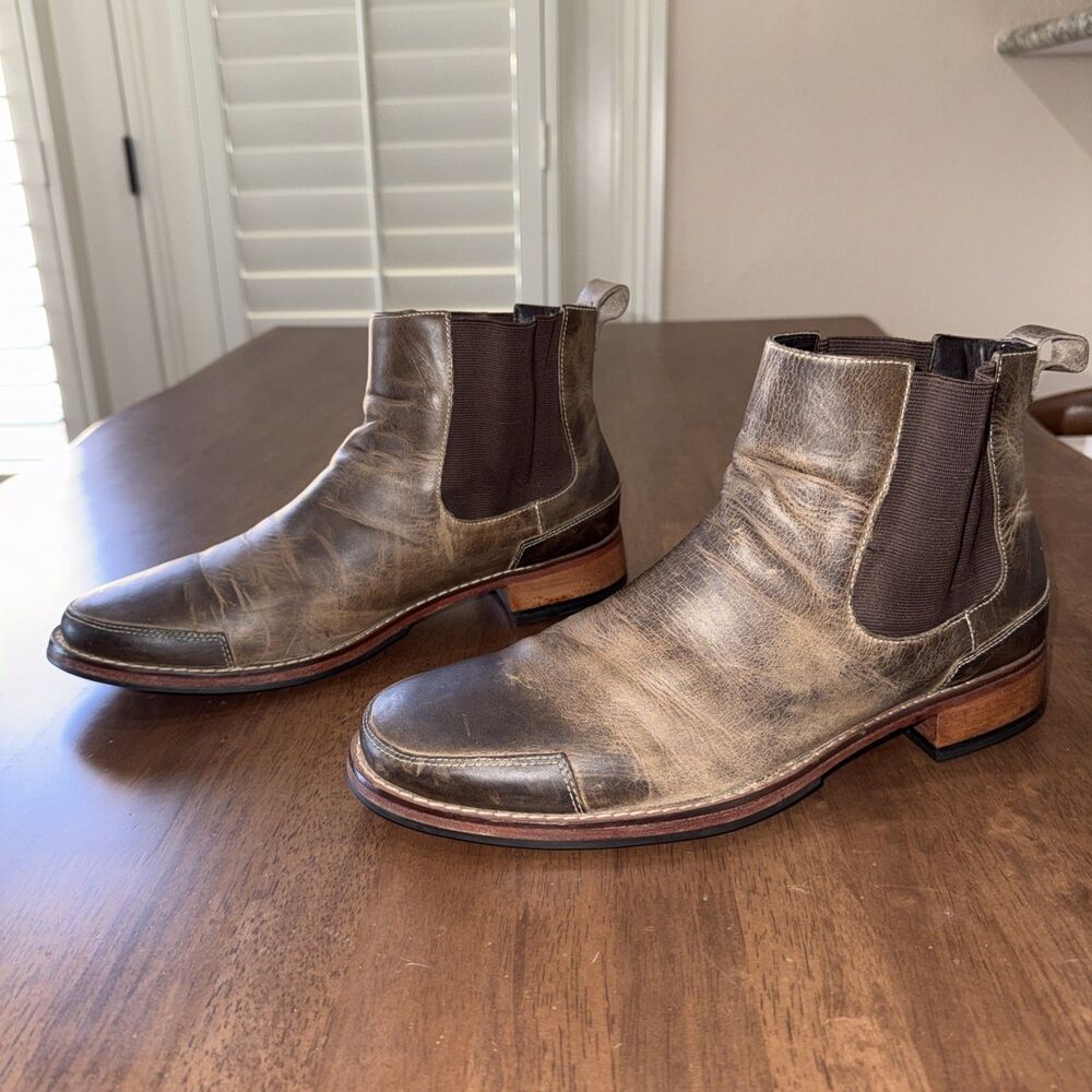 Cole Haan Chelsea Boots Distressed Brown Leather Pull On Elastic Panel Mens 10.5 - Picture 13 of 14